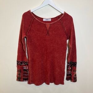 Able Thermal Waffle Long Sleeve Raglan Top Red Medium Aztec Sleeves Stretch